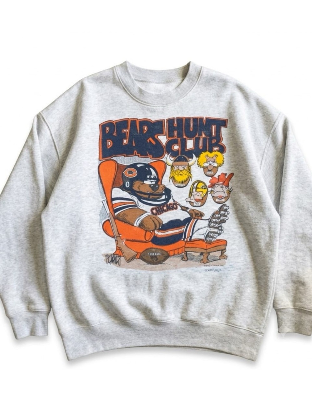 Sport Grey Crewneck Sweatshirt with Orange & Navy Bear Hunt Club Graphic